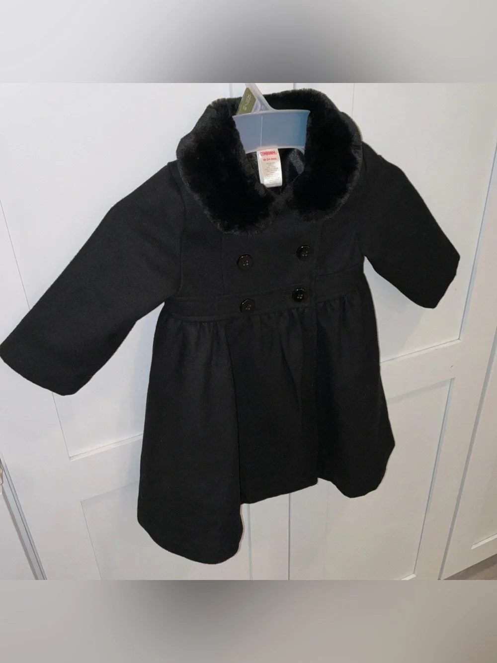 Gymboree Faux Fur black collar wool blend winter baby girl 18-24 mos Lined coat